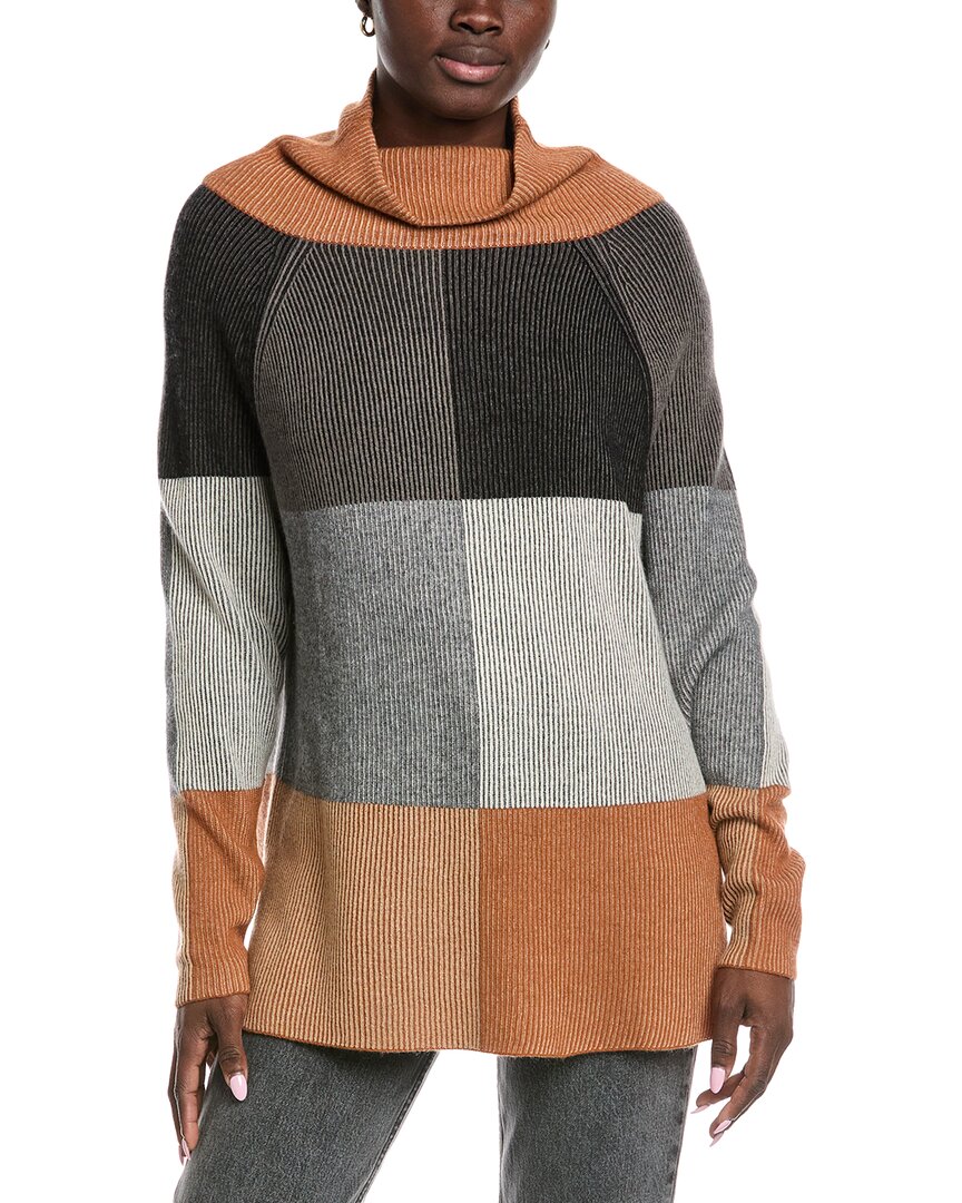 Autumn Cashmere Checkerboard Funnel Cashmere & Wool-blend Tunic In Gray