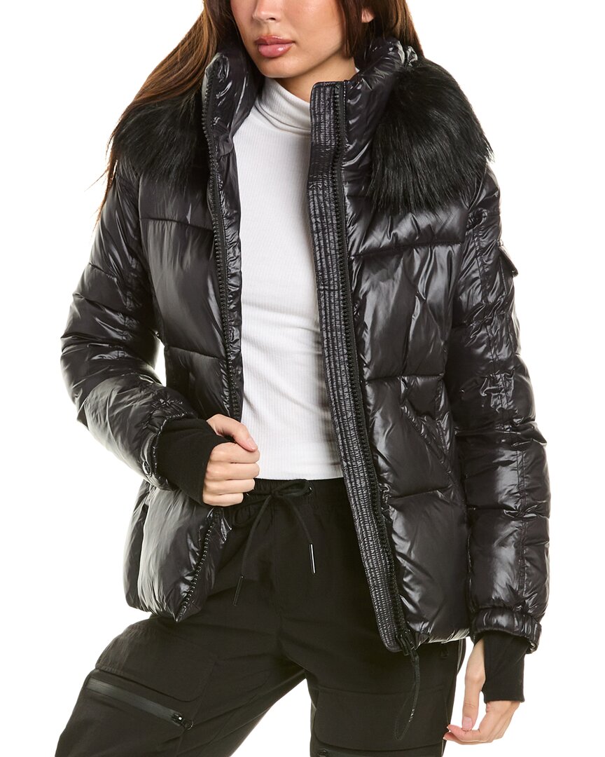 S13 Ella Gloss Straight Puffer Coat In Black