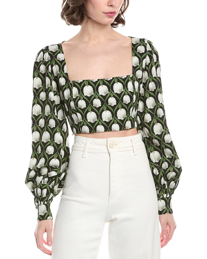 Agua By Agua Bendita Pera Cropped Floral-print Twill Top In Black