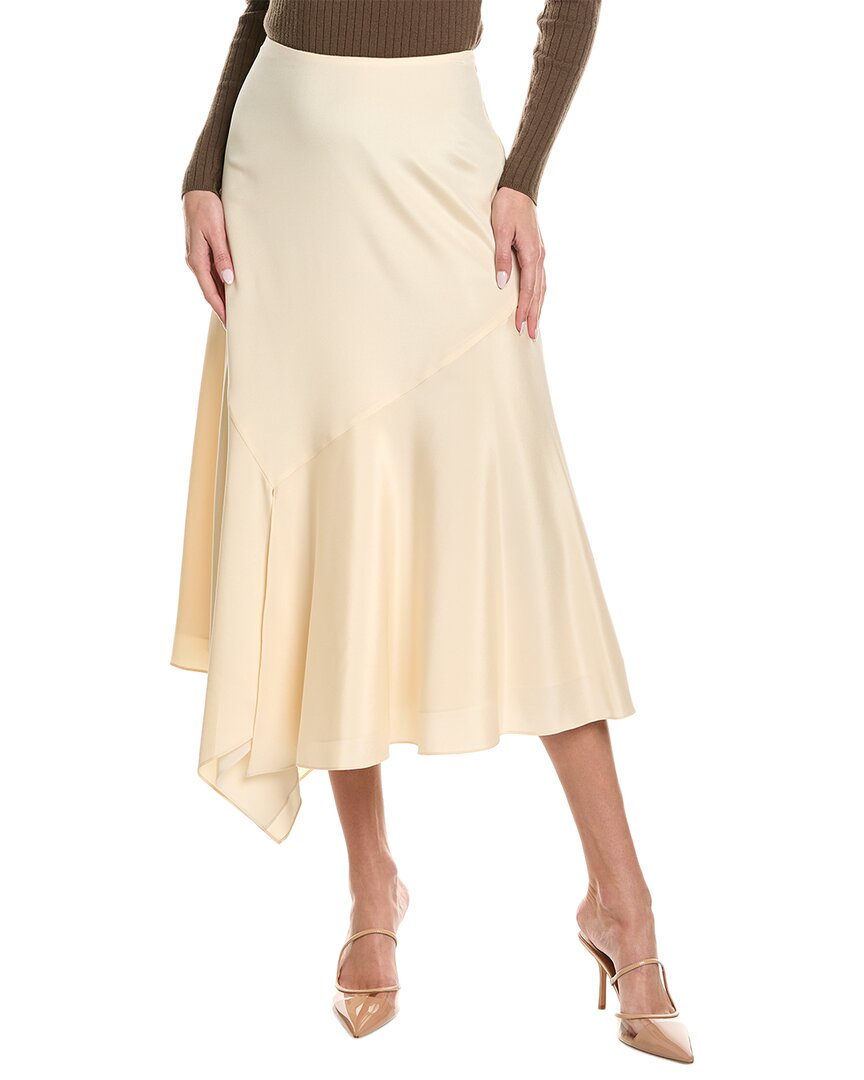 Shop Lafayette 148 New York Asymmetric Silk-blend Skirt In Tan