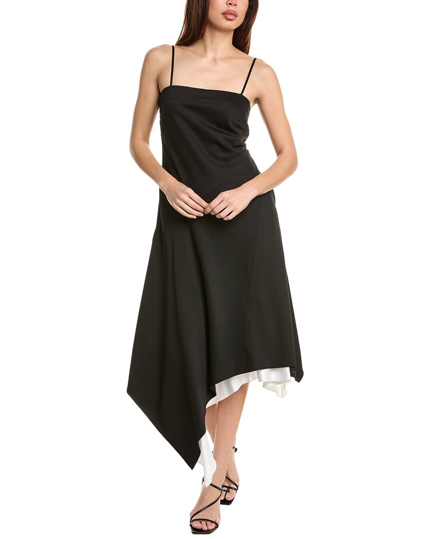 Helmut Lang Asymmetric Layered Wool Midi Dress In Black