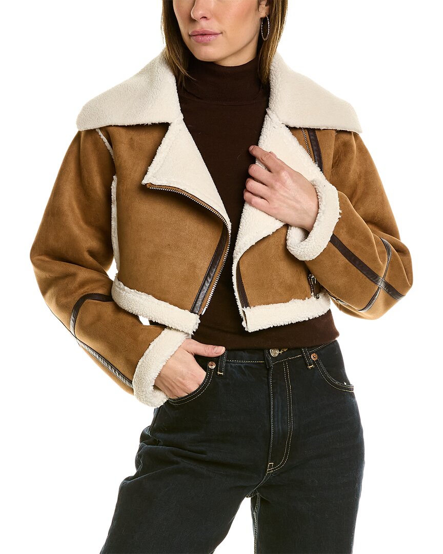 Adrienne Landau Fuzzy Jacket In Brown