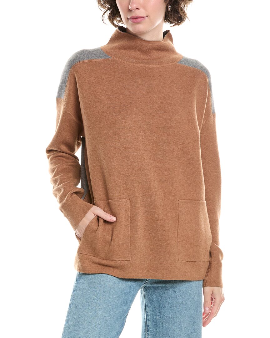 Incashmere In2 By Colorblock Funnel Neck Cashmere-blend Sweater In Brown
