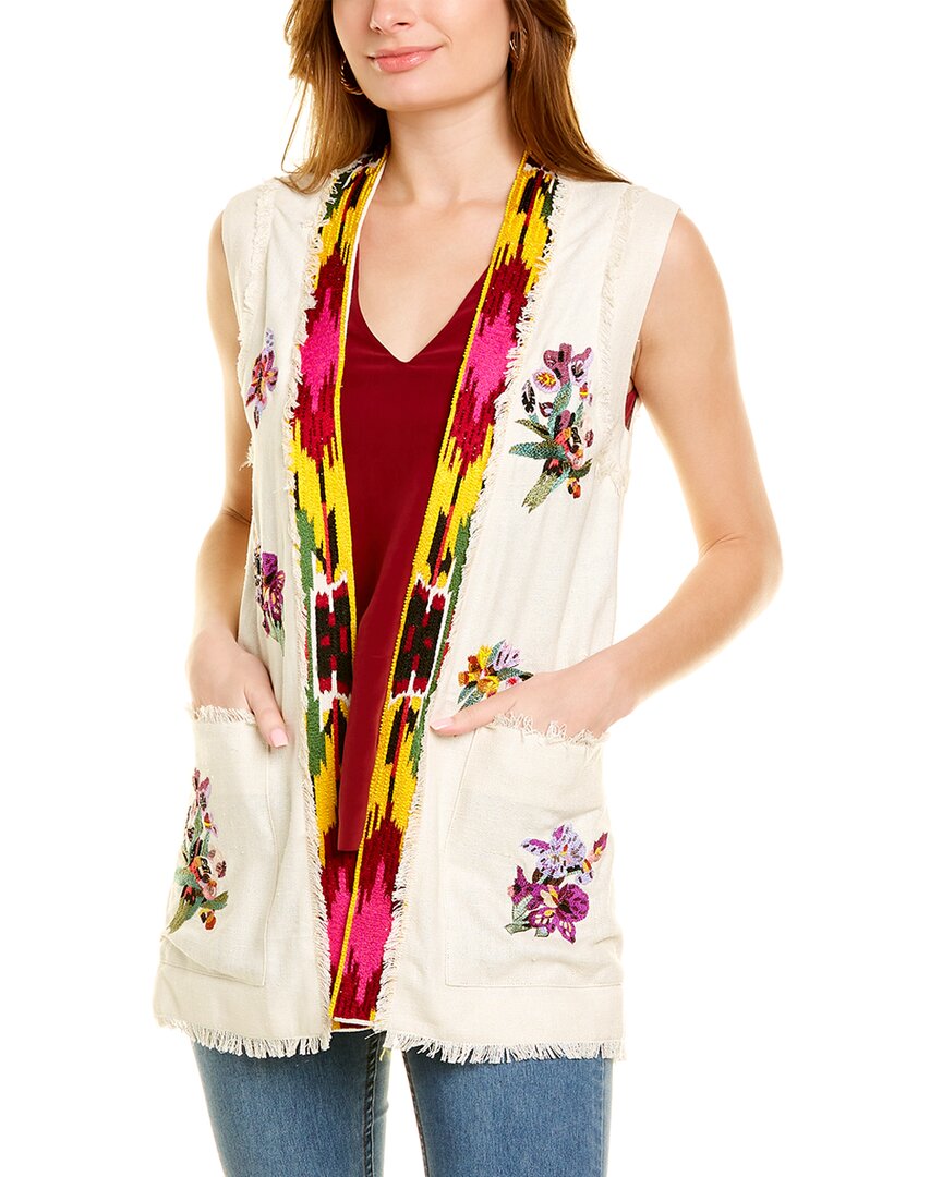 Shop Etro Embroidered Silk Vest In Beige