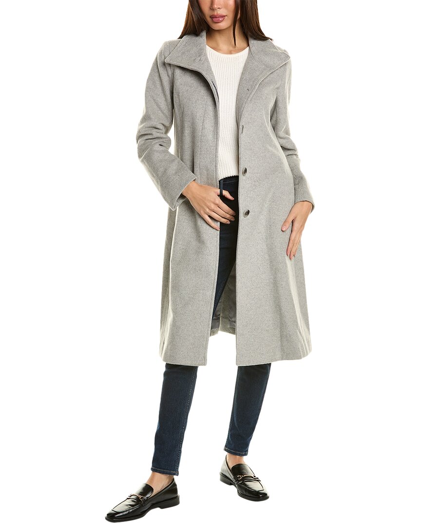 Shop Cole Haan Button Front Wool-blend Coat In Grey
