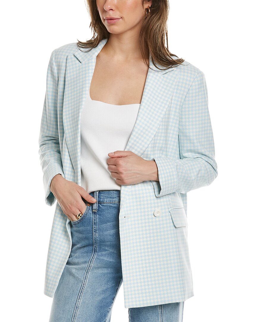 Alice And Olivia Houndstooth-print Justin Roll-cuff Double-breasted Blazer In Blue