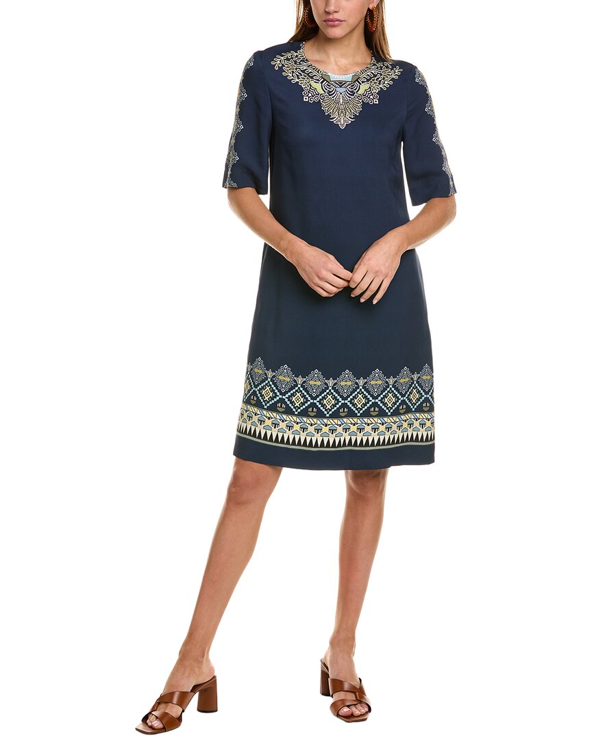Etro Stretch Viscose Dress With Embroidered Geometric Pattern In Blue