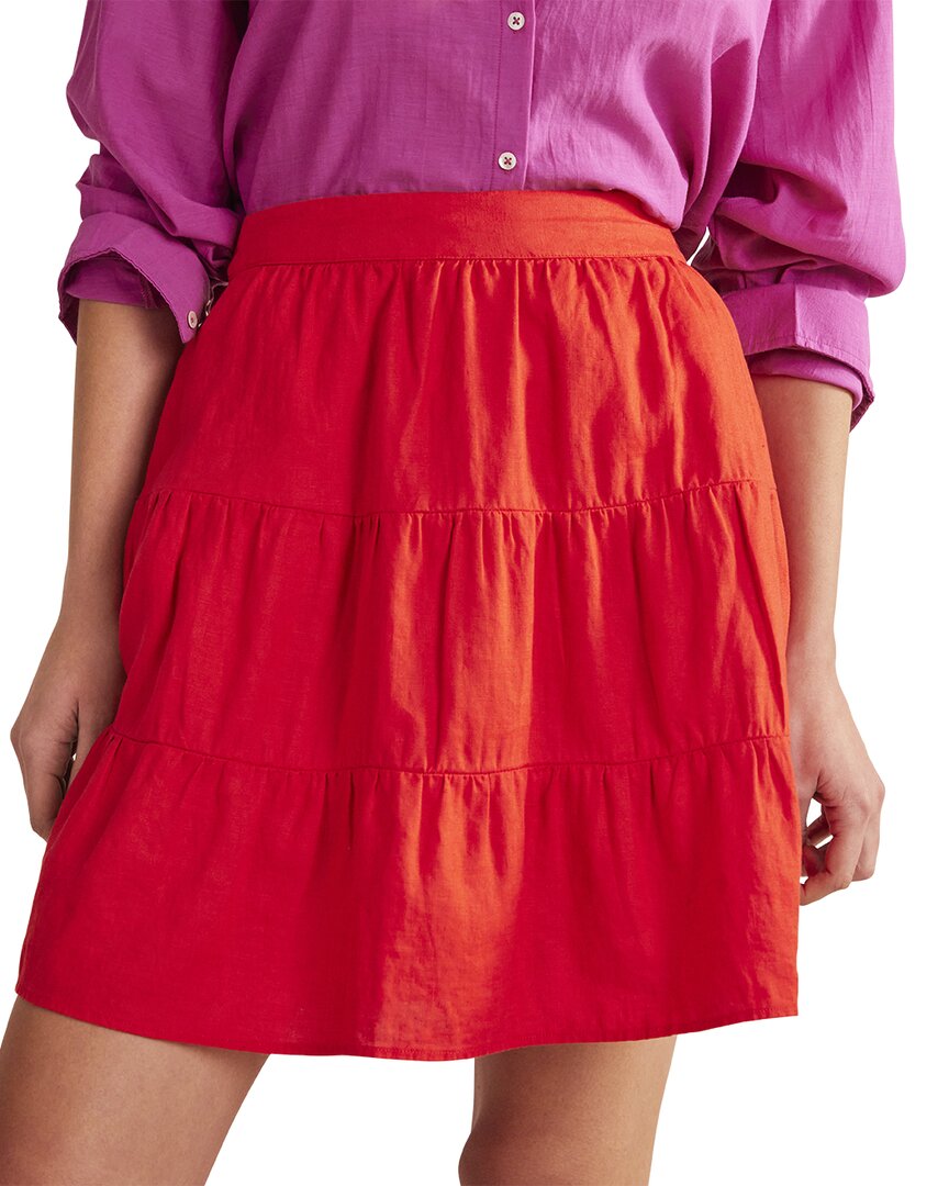 Boden Pull On Tiered Linen Skirt Vermillion Red Women  In Orange