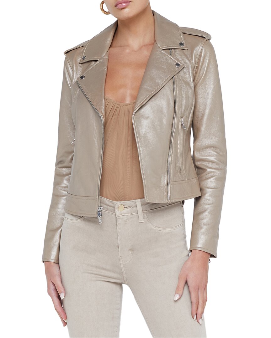 L Agence L'agence Leather Biker Jacket In Brown