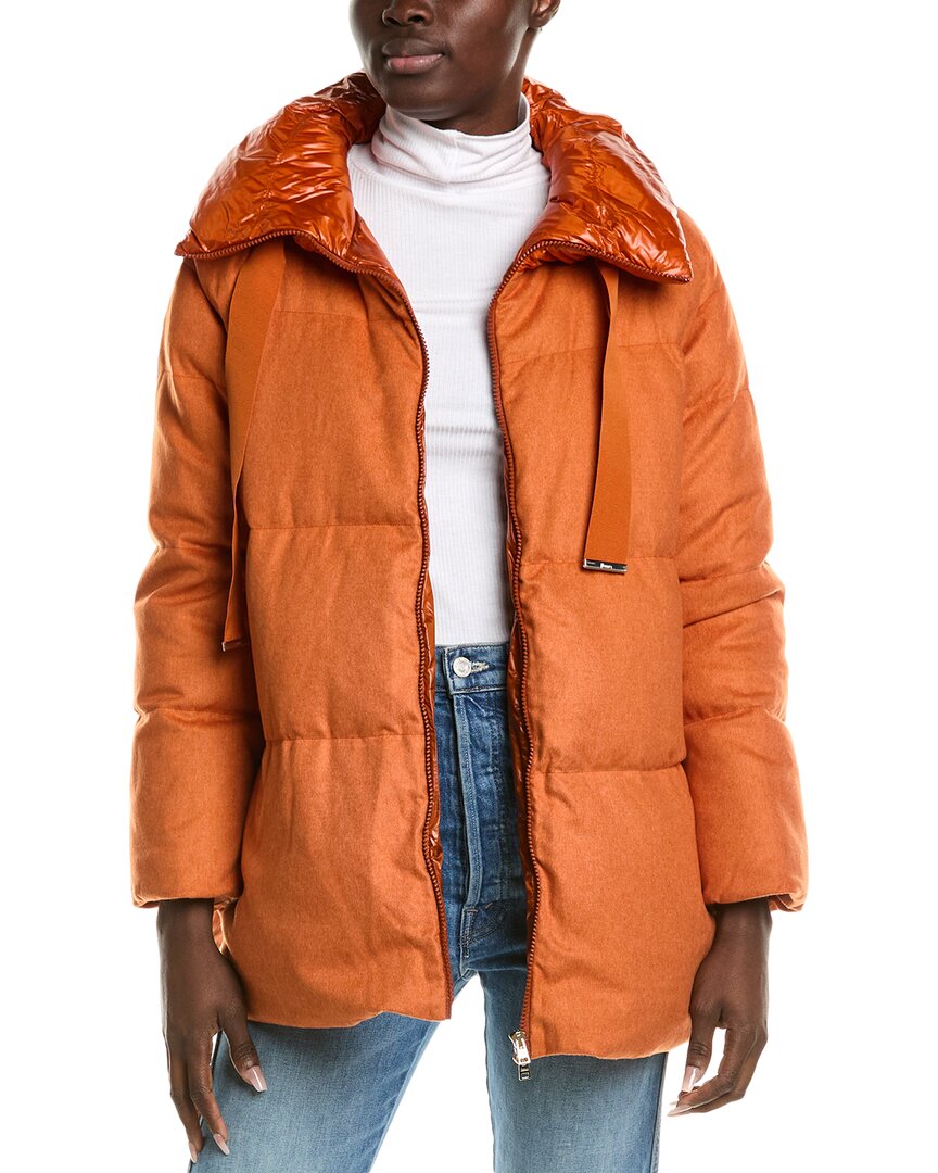 Herno Silk & Cashmere-blend Down Coat In Orange