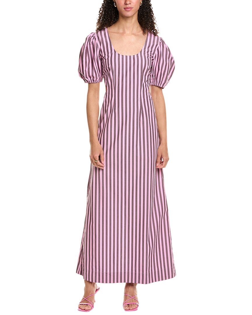 Ganni Cutout Striped Cotton-poplin Maxi Dress