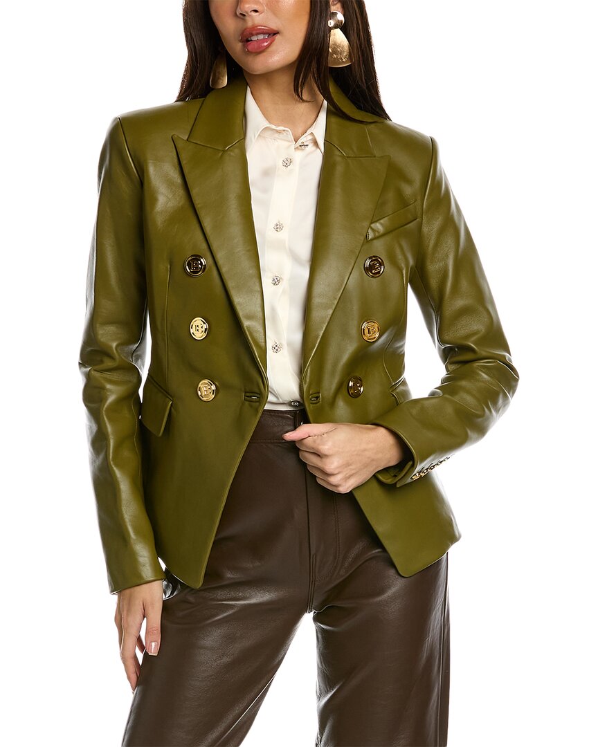 Shop Balmain 6-button Leather Jacket In Green