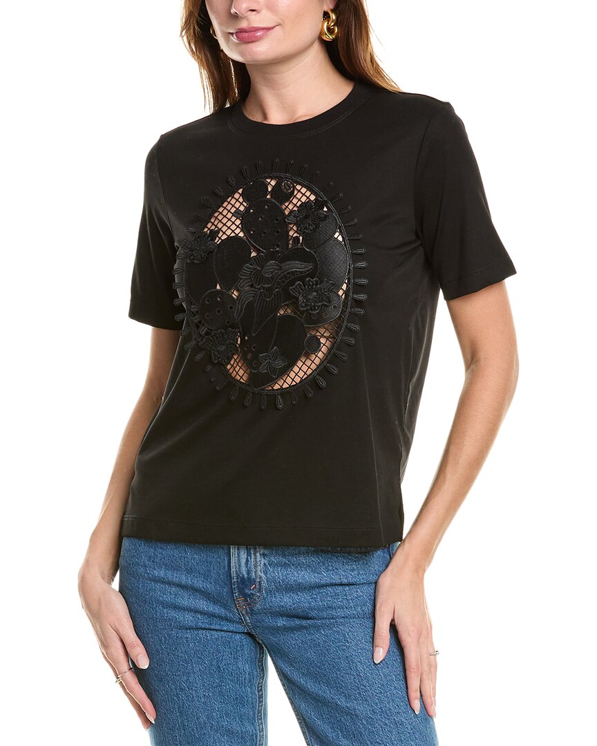 Oscar De La Renta Cactus Eyelet Guipure Tee In Black