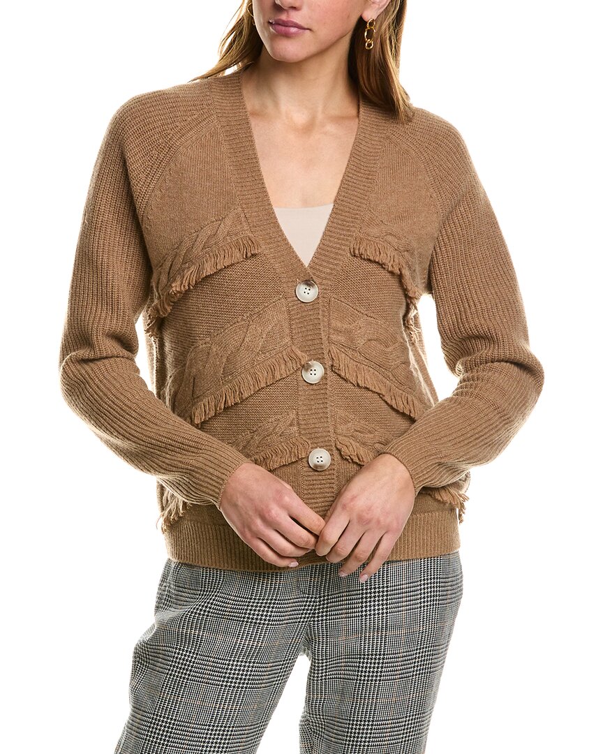 Kier + J Fringe Wool & Cashmere-blend Sweater In Brown