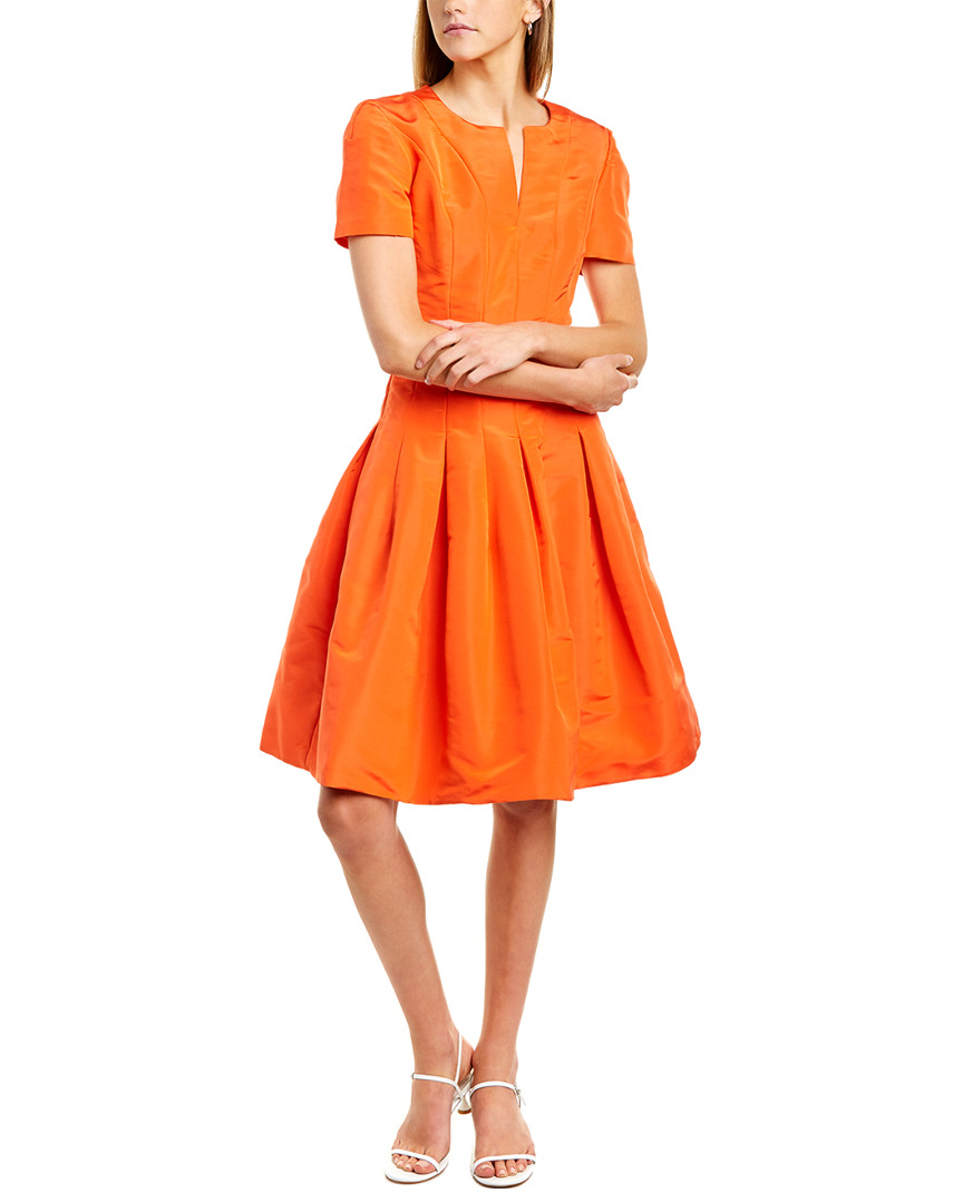 Oscar De La Renta Seamed Silk A-Line Dress Women's Orange 2 | eBay