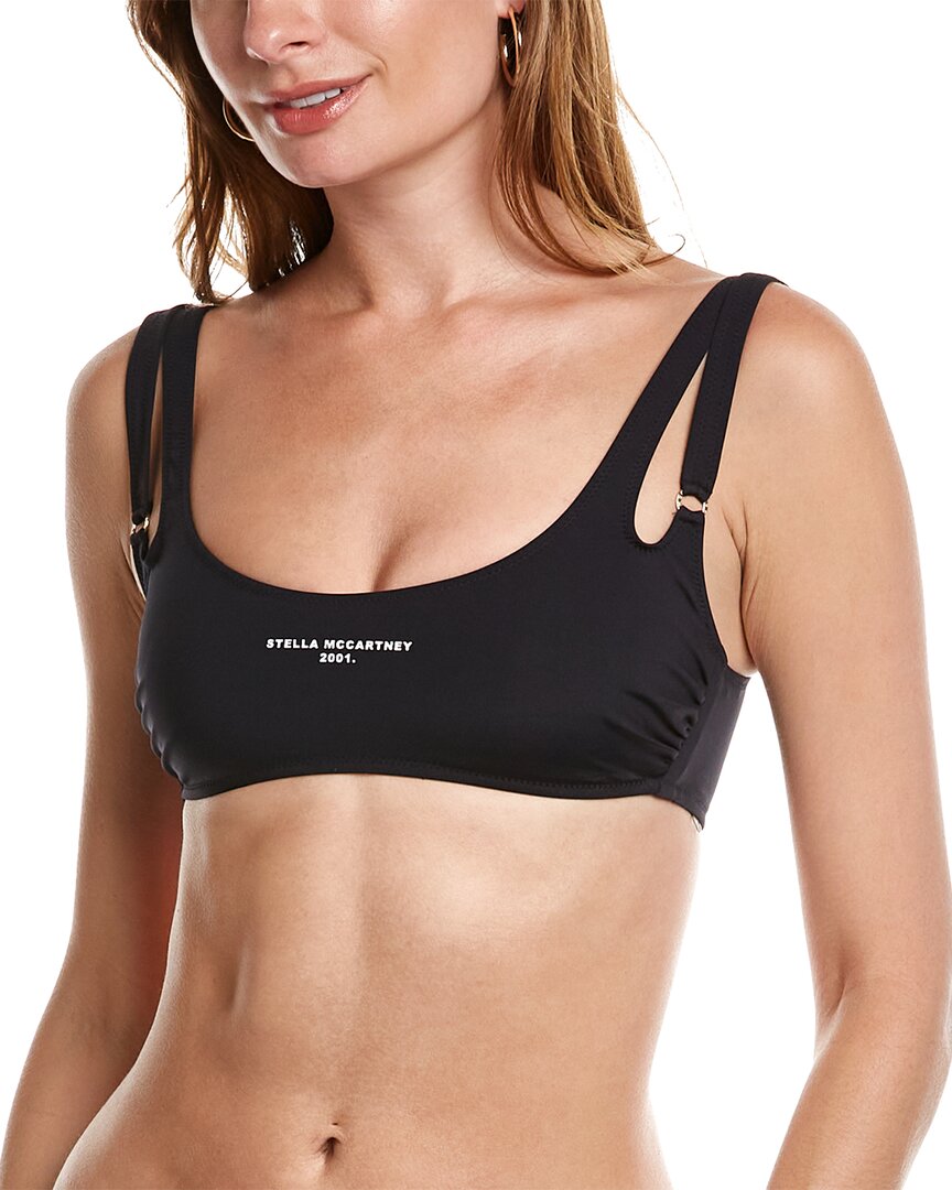 Stella Mccartney Logo Print Bikini Top In Black