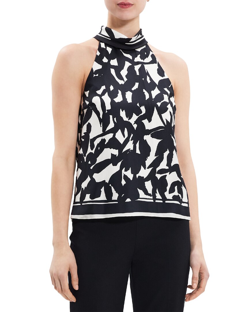 Shop Theory Roll Neck Silk Halter Top In White