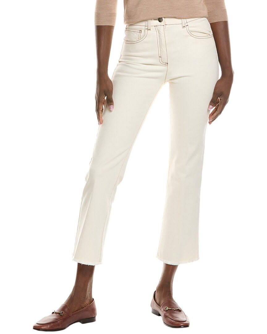 Peserico Side-slit Cropped Stretch Pants In White