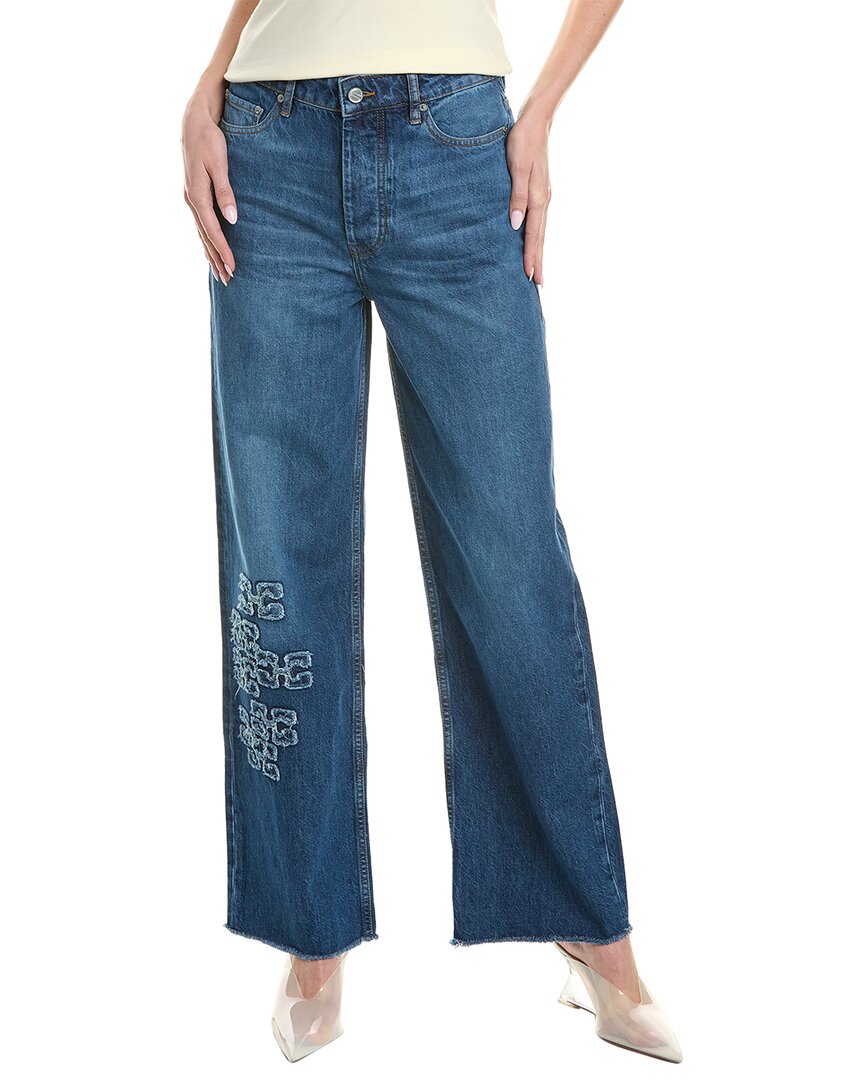 Shop Ganni Izey Mid Blue Stone Relaxed Straight Jean