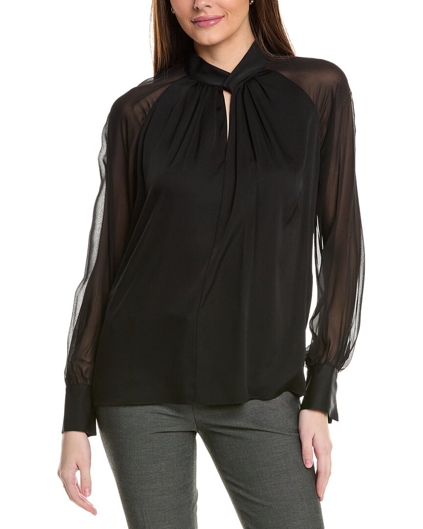 Elie Tahari The Valentine Stretch Silk Shirt In Black
