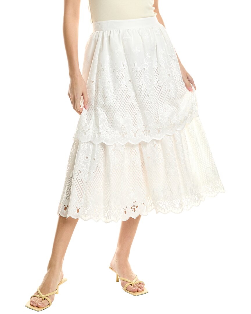 Shop Elie Tahari Tiered Lace Skirt In White