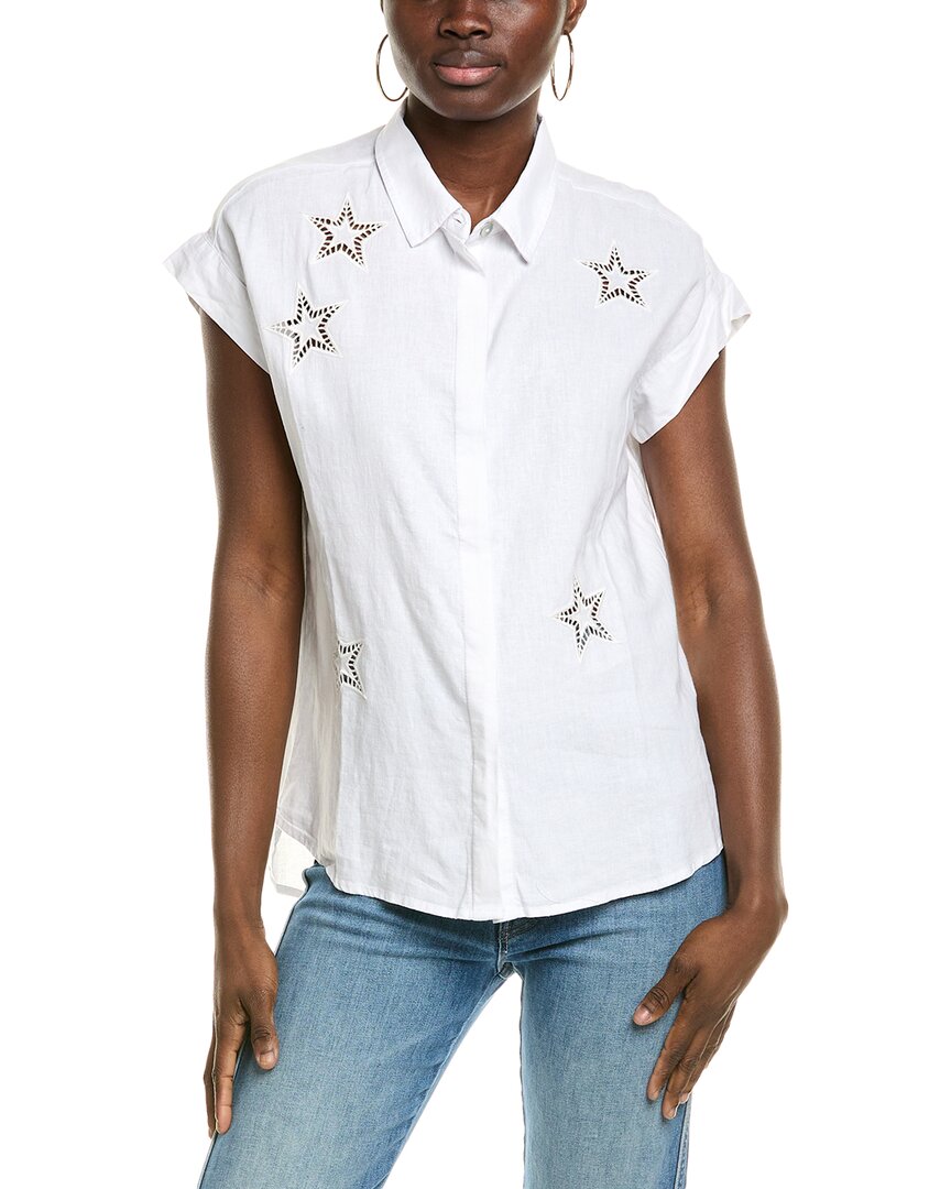 Elie By Elie Tahari Collared Linen-blend Top
