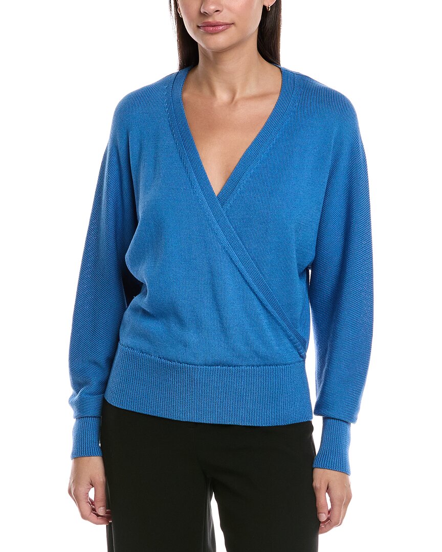 Lafayette 148 New York V-neck Wrap Silk-blend Sweater In Blue
