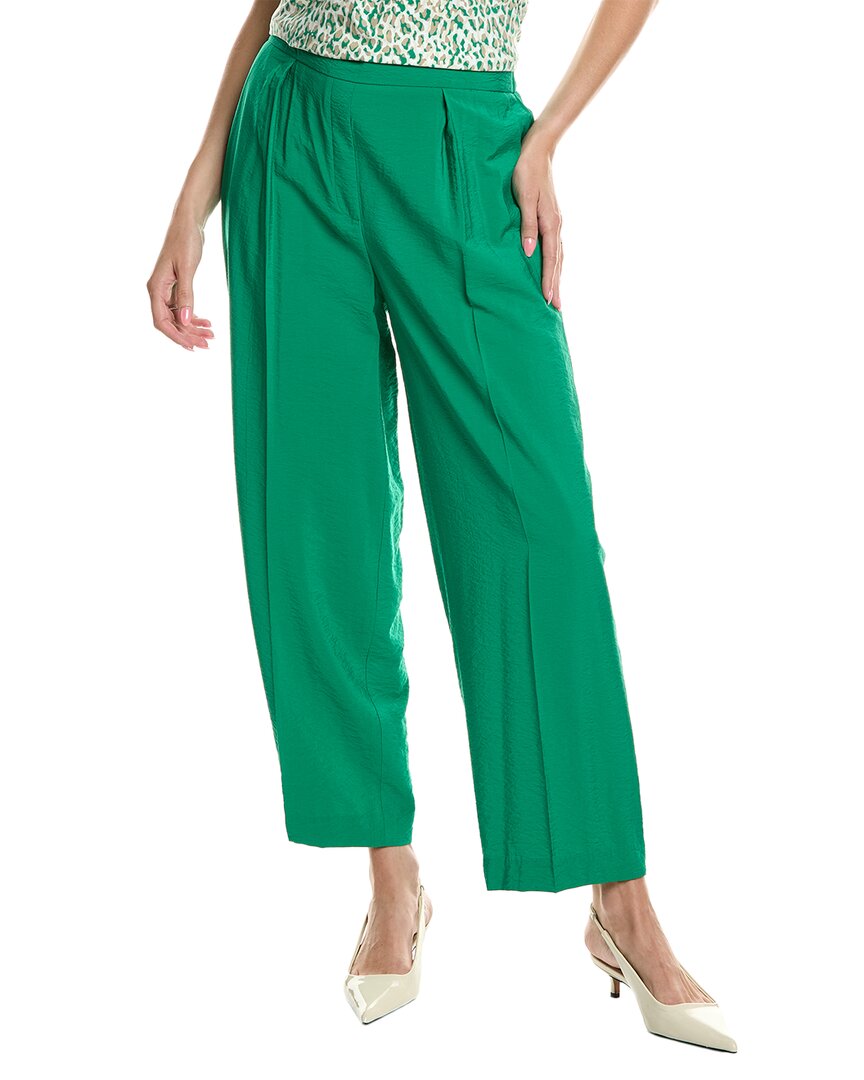Anne Klein Womens Printed Eyelet Embroidered Cotton Blouse Pull On Wide Leg Ankle Pants In Green