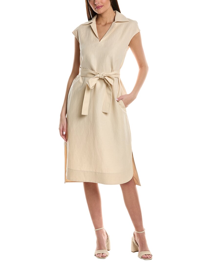 Lafayette 148 New York Belted High-low Silk & Linen-blend Mini Dress In Brown