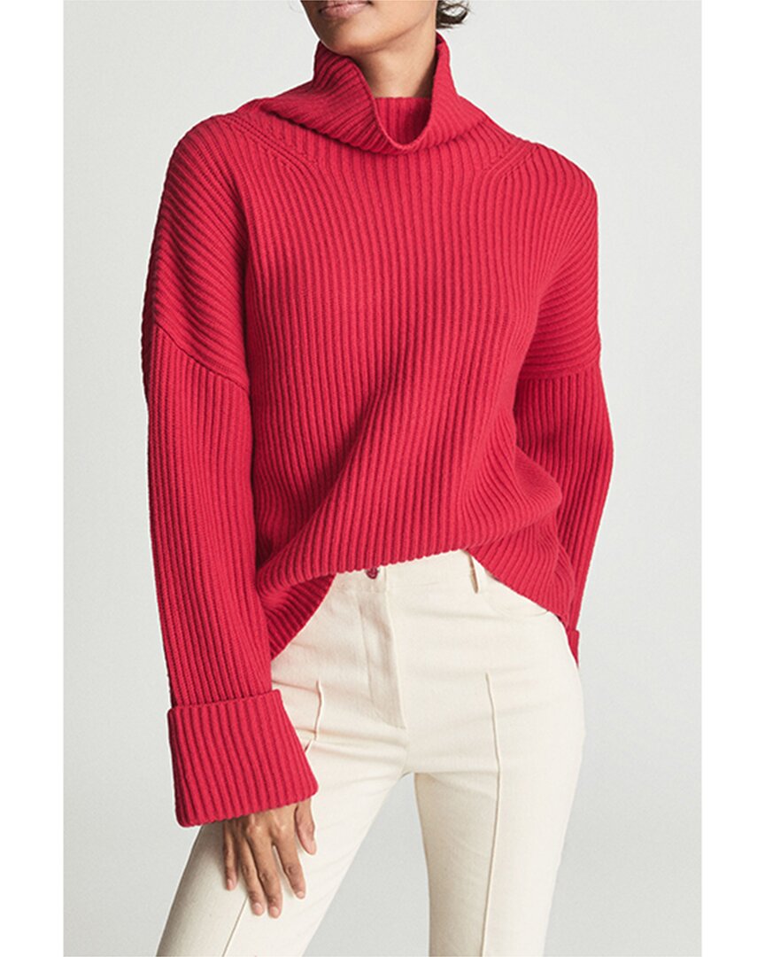Reiss Jillian Button Down Sleeve Sweater In Red