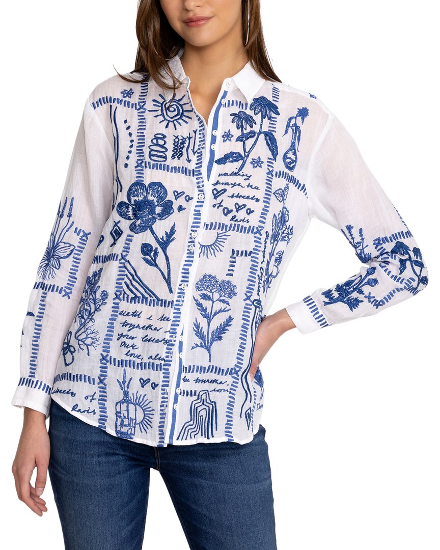 Johnny Was Botanique Double Button Oversized Shirt In White