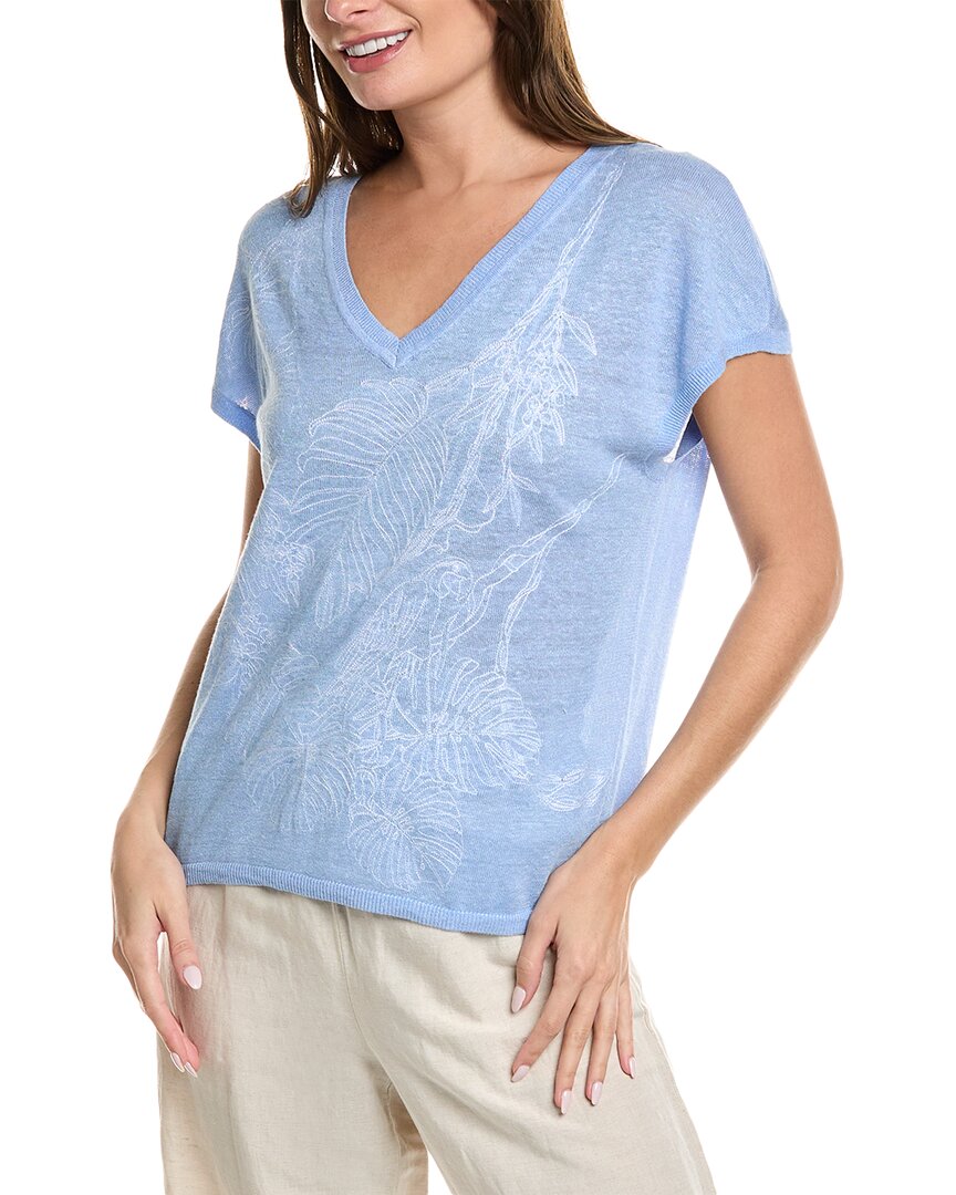 Tommy Bahama Totally Toile Linen-blend T-shirt In Blue