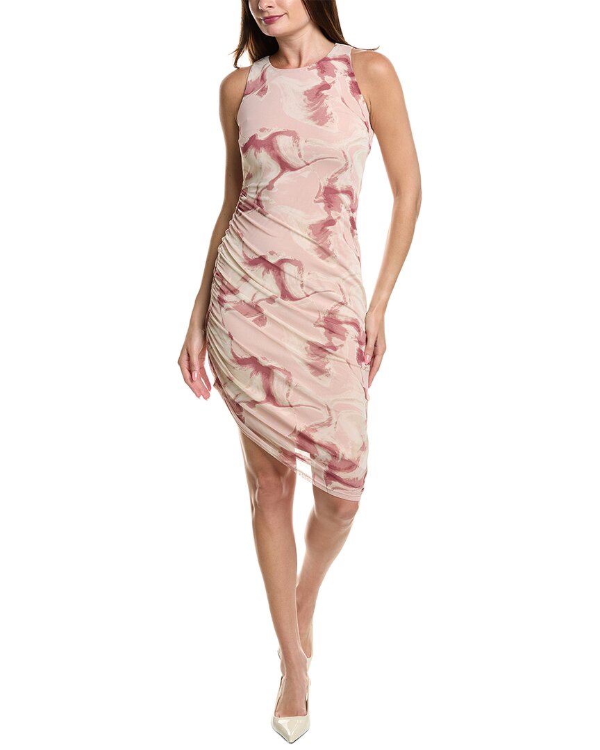 Kenneth Cole Ruched Mesh Midi Dress In Pink