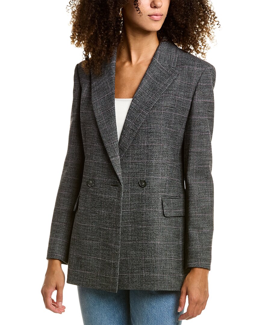Maje Double-breasted Houndstooth Tweed Blazer In Grey