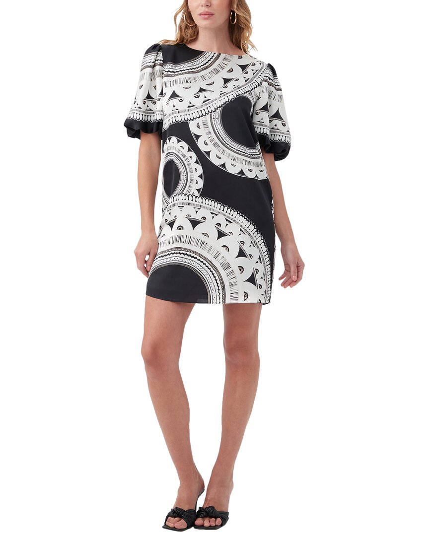 Trina Turk Luv Puff-sleeve Mini Shift Dress In Black And White In Multi