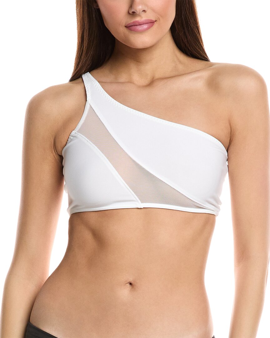 Shop Norma Kamali Snake Mesh Bikini Top In White