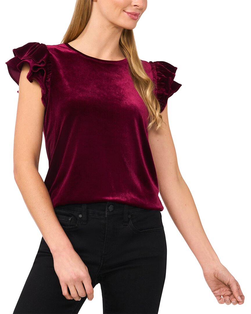 Cece Double Ruffle Sleeve Knit Top In Red