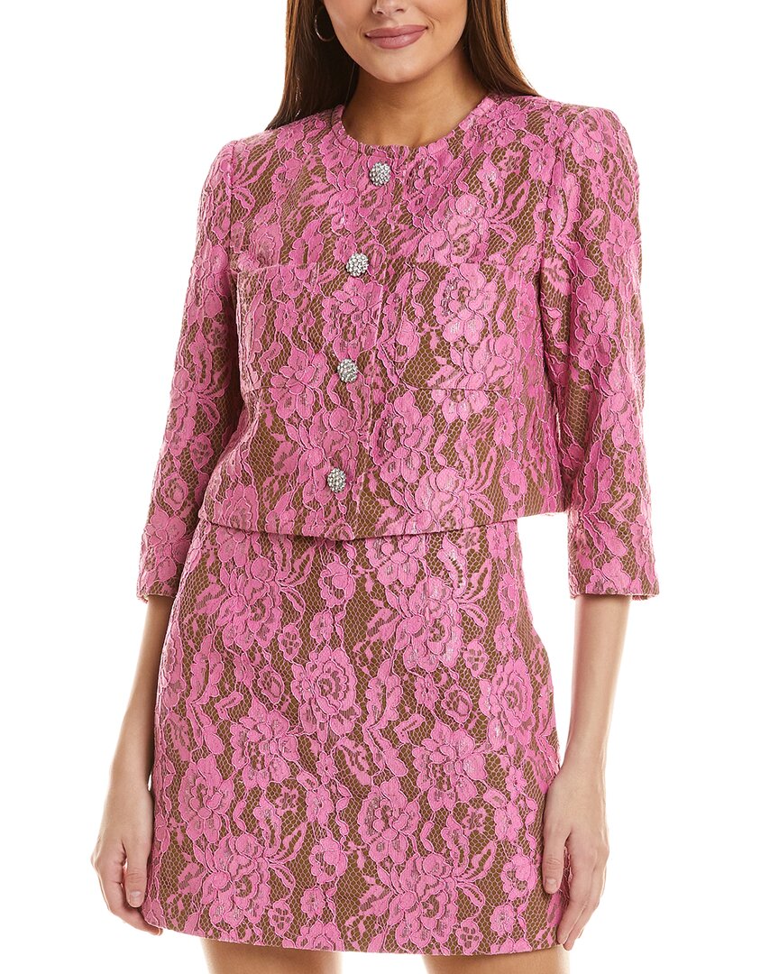 Cece Lace Rhinestone Button Jacket In Pink