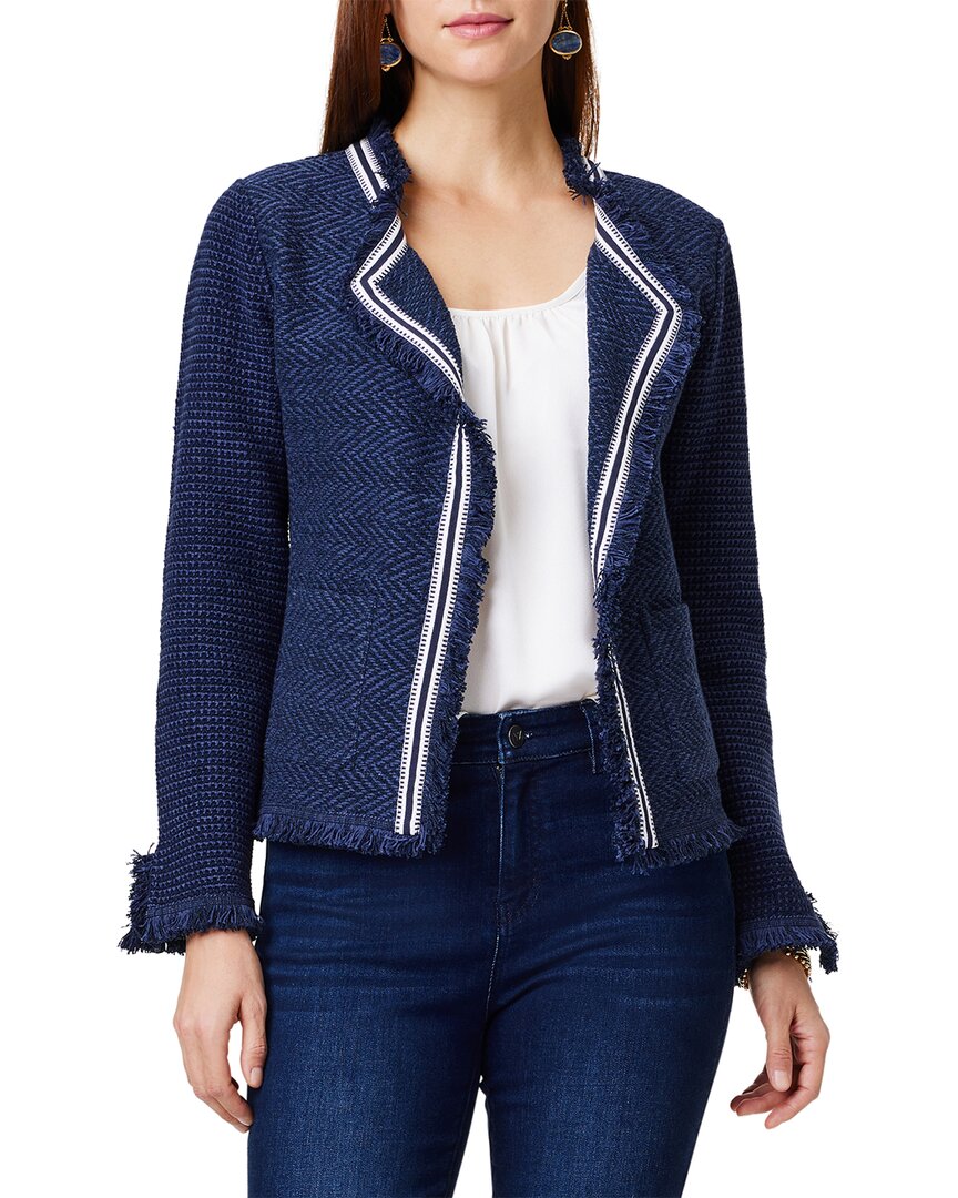 Nic + Zoe Ribbon Trim Fringe Mix Knit Jacket