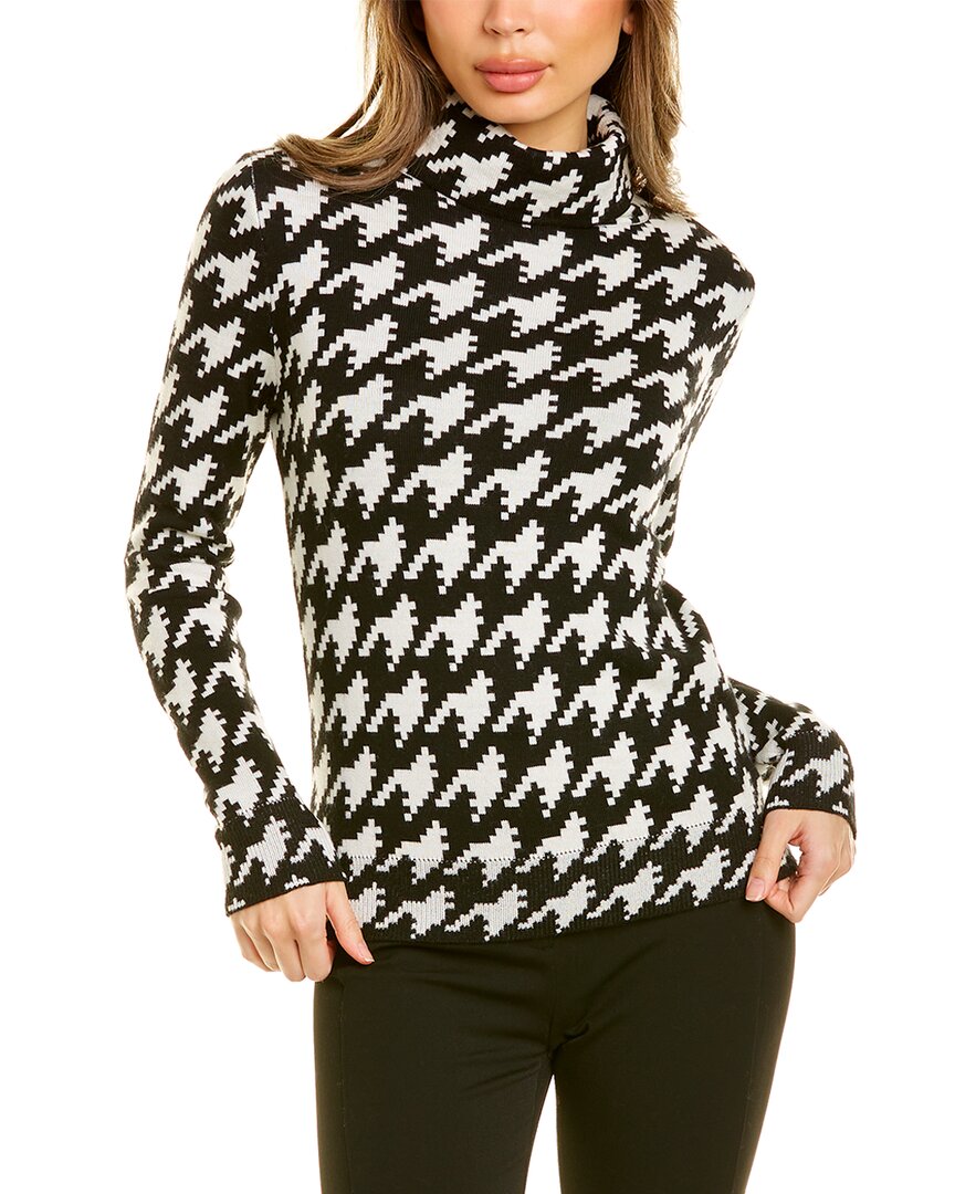 Perfect Moment Houdstooth Turtleneck Wool Sweater In Black