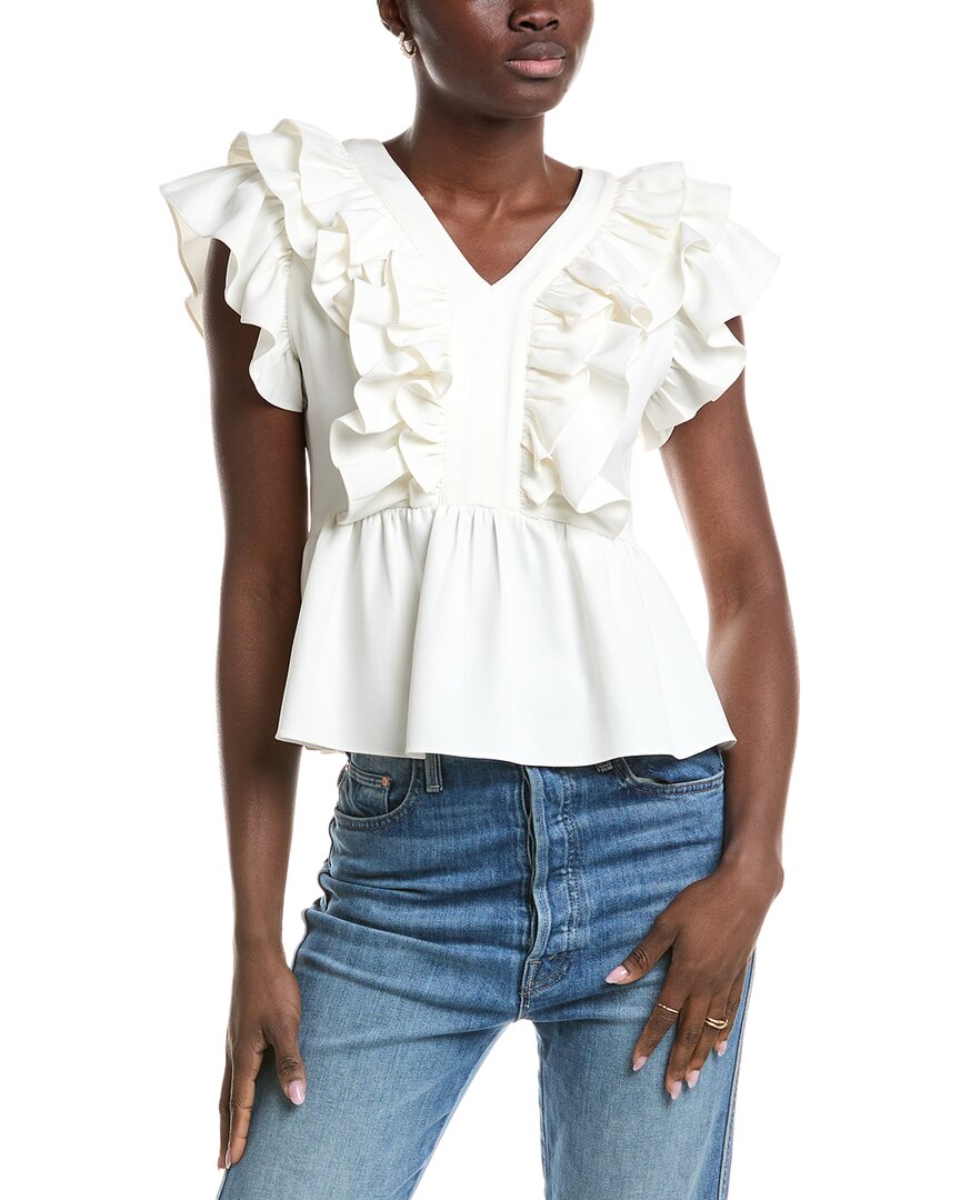 Gracia Ruffle Sleeve Peplum Top In White