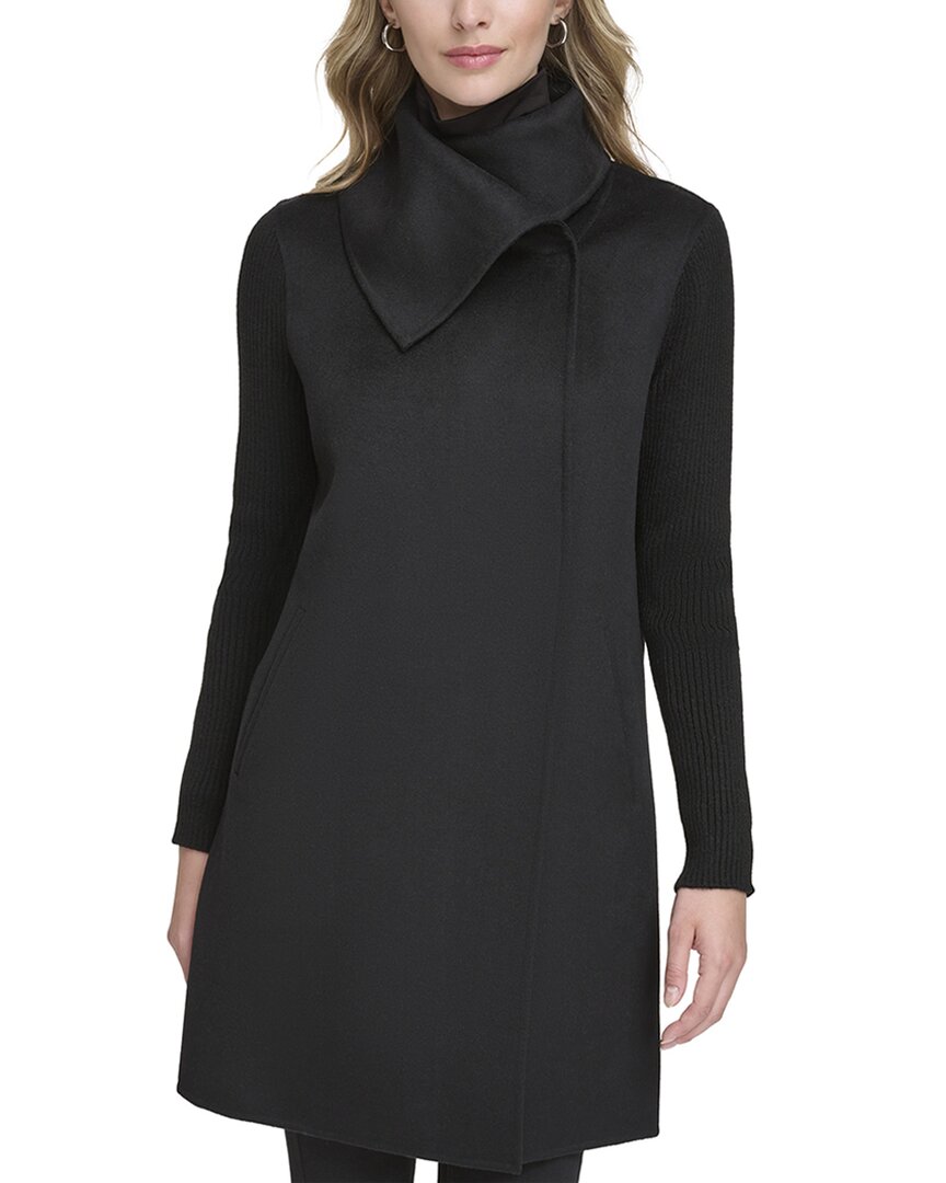 Kenneth Cole Asymmetrical Wool-blend Jacket In Black