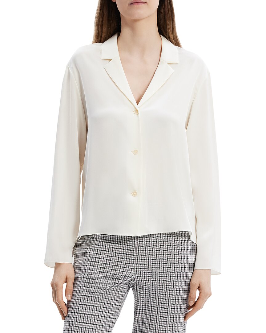 Theory Modern Silk Georgette Lapel-collar Blouse In White