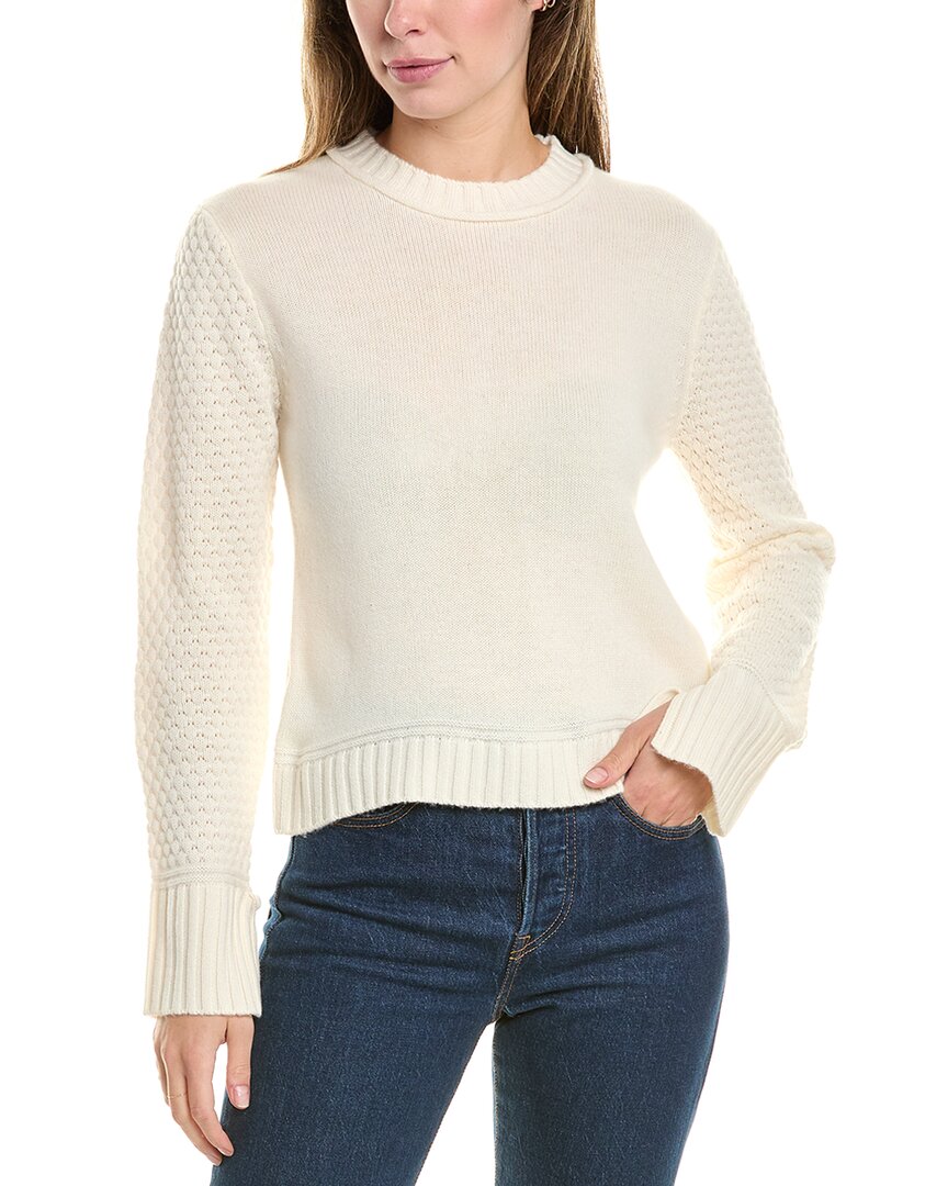 Hannah Rose Raised Diamond Sleeve Wool & Cashmere-blend Sweater In White