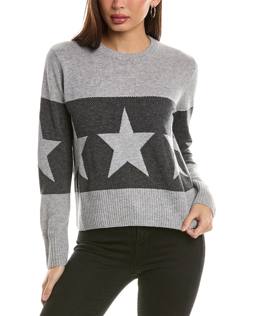 Hannah Rose Banded Star Wool & Cashmere-blend Sweater In Grey