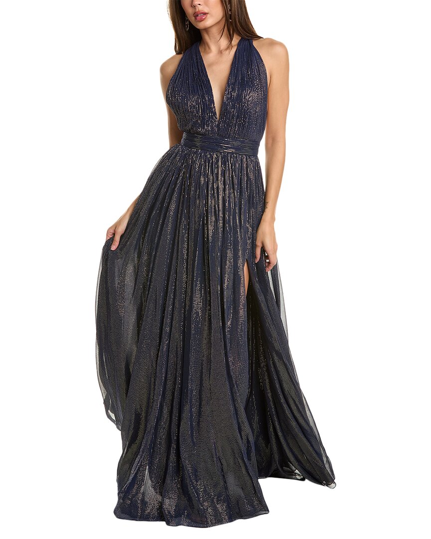 Michael Kors Collection Hutton Silk-blend Gown In Blue