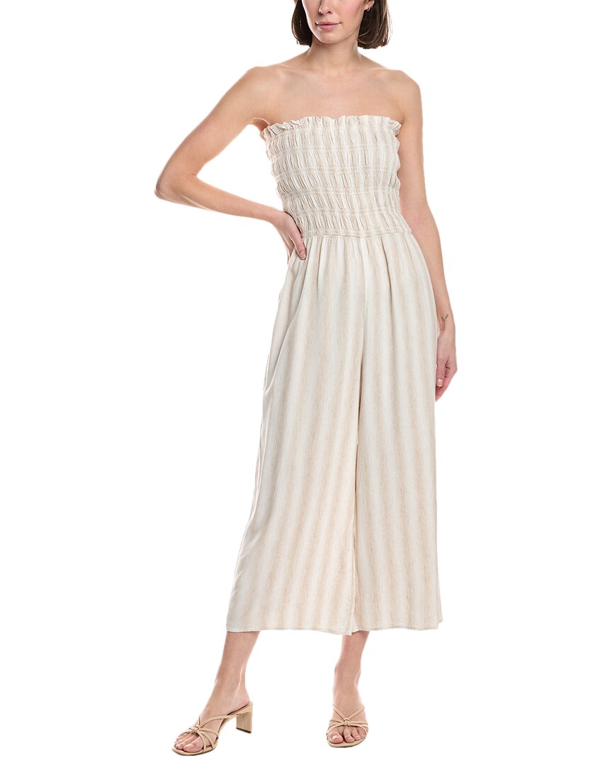 BELLA DAHL BELLA DAHL SMOCKED STRAPLESS LINEN-BLEND JUMPSUIT