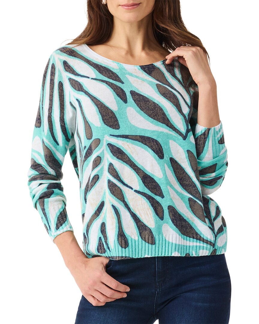 Nic + Zoe Flora Grid Supersoft Sweater In Aqua Multi In Blue