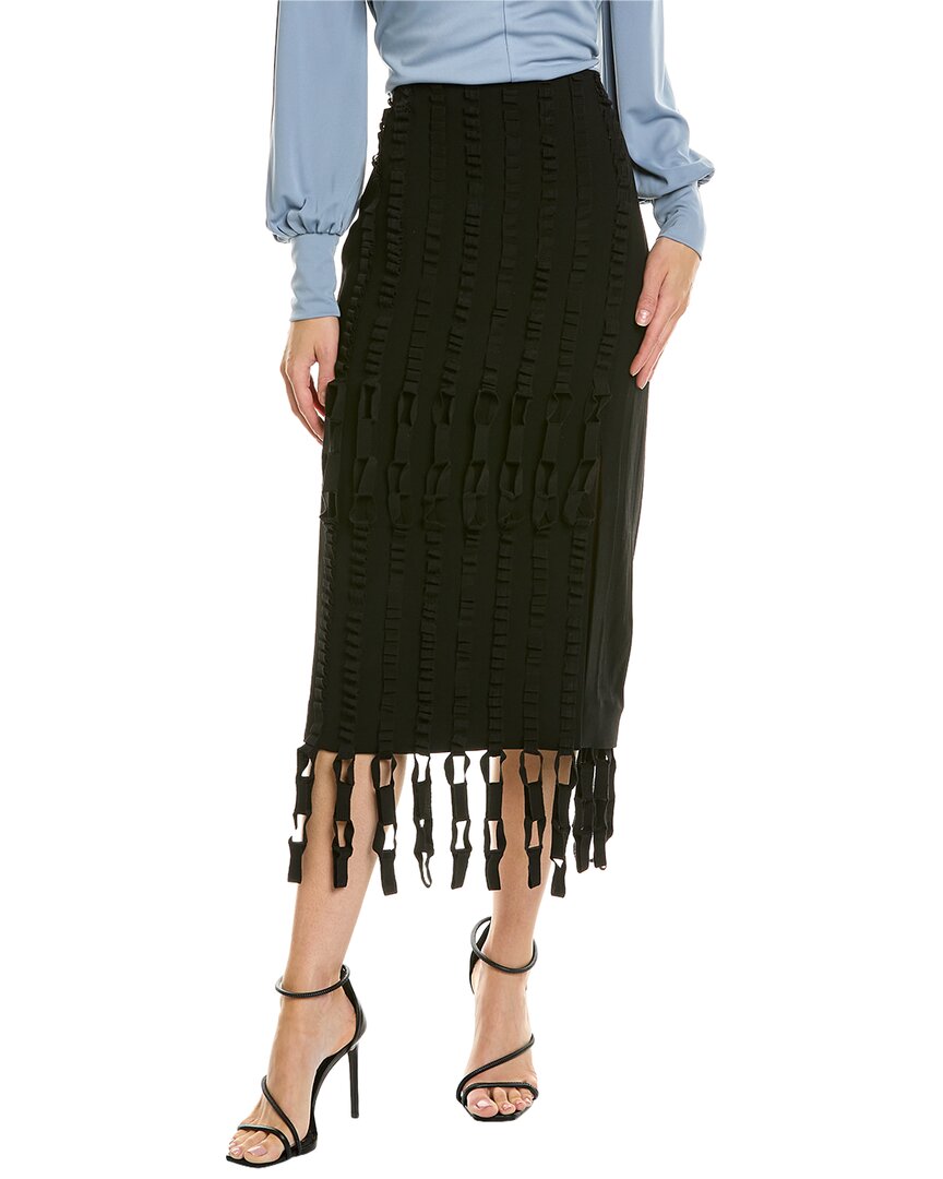 Ferragamo Fringed Wool-twill Midi Skirt In Black