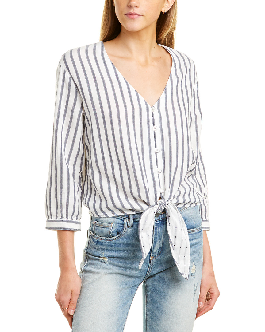 Image of Three Dots Gauze Tie-Front Shirt